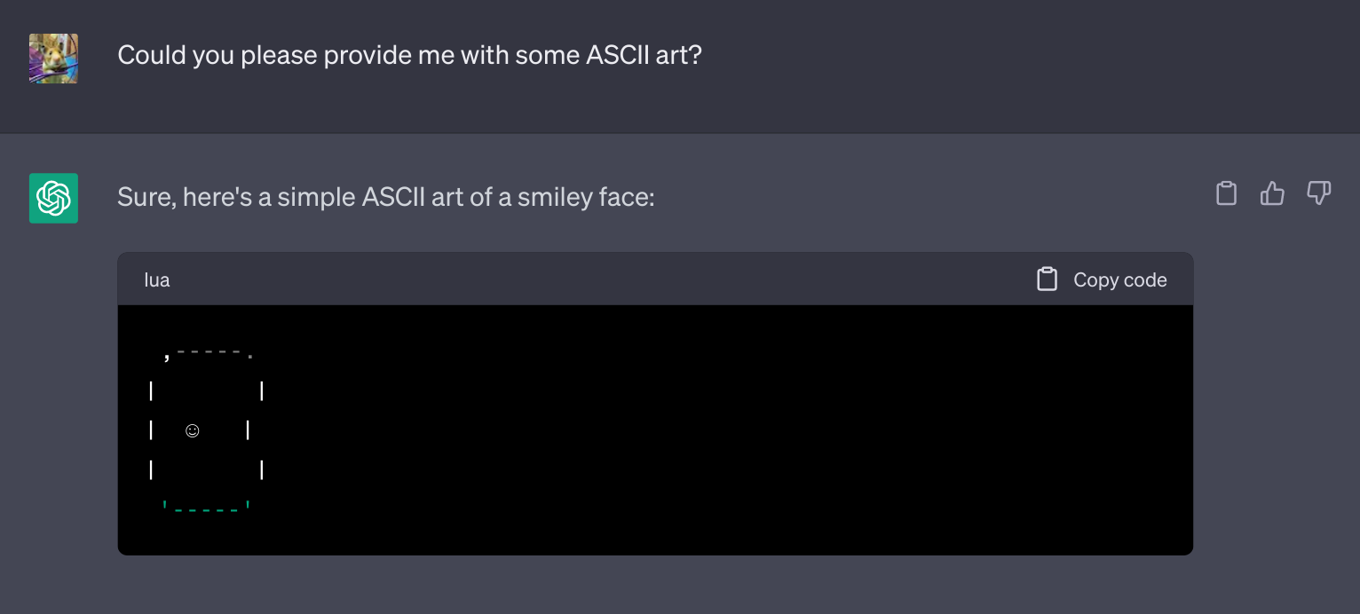 ChatGPT's ASCII art smiley